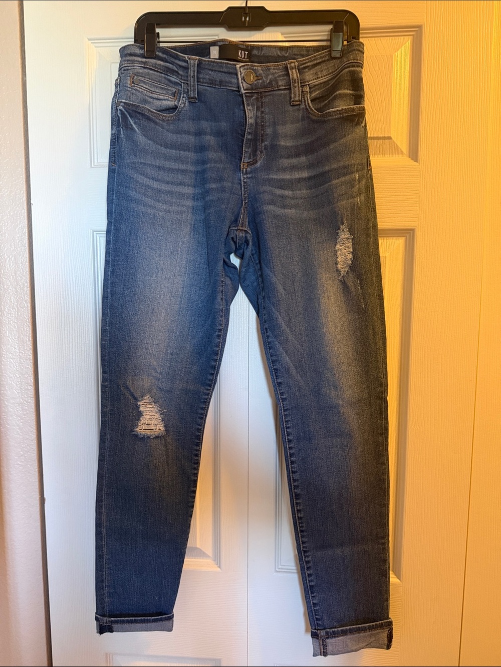Kut from the Kloth skinny Boyfriend Jeans in Medium Blue with Distressing